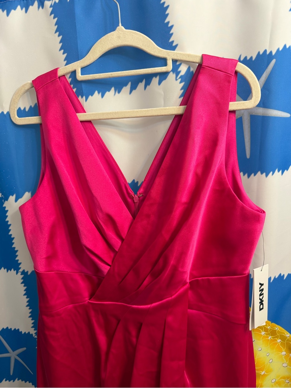 NWT DKNY Hot Pink Satin Wrap-Front Dress size 10